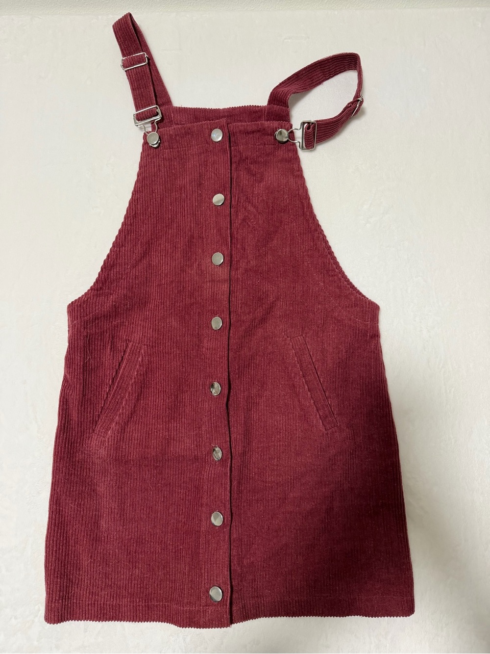 Women's Corduroy Button-Front Pinafore Dress - Burgundy